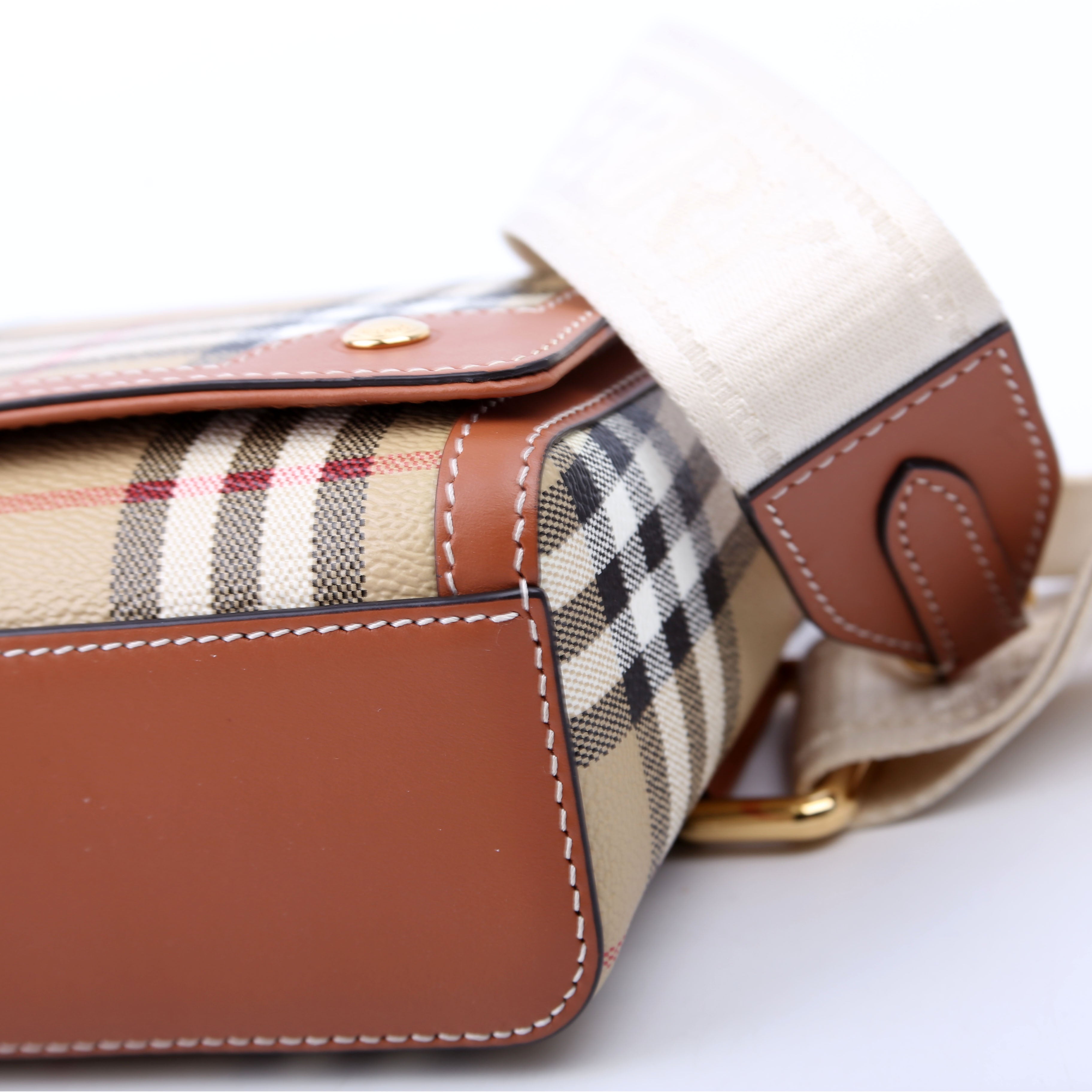 Note Top Handle Crossbody Check Coated Canvas Brown
