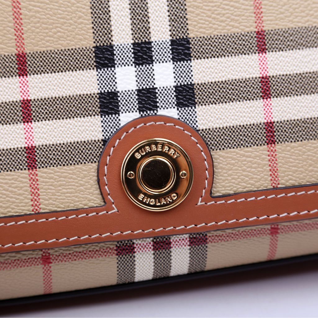 Note Top Handle Crossbody Check Coated Canvas Brown