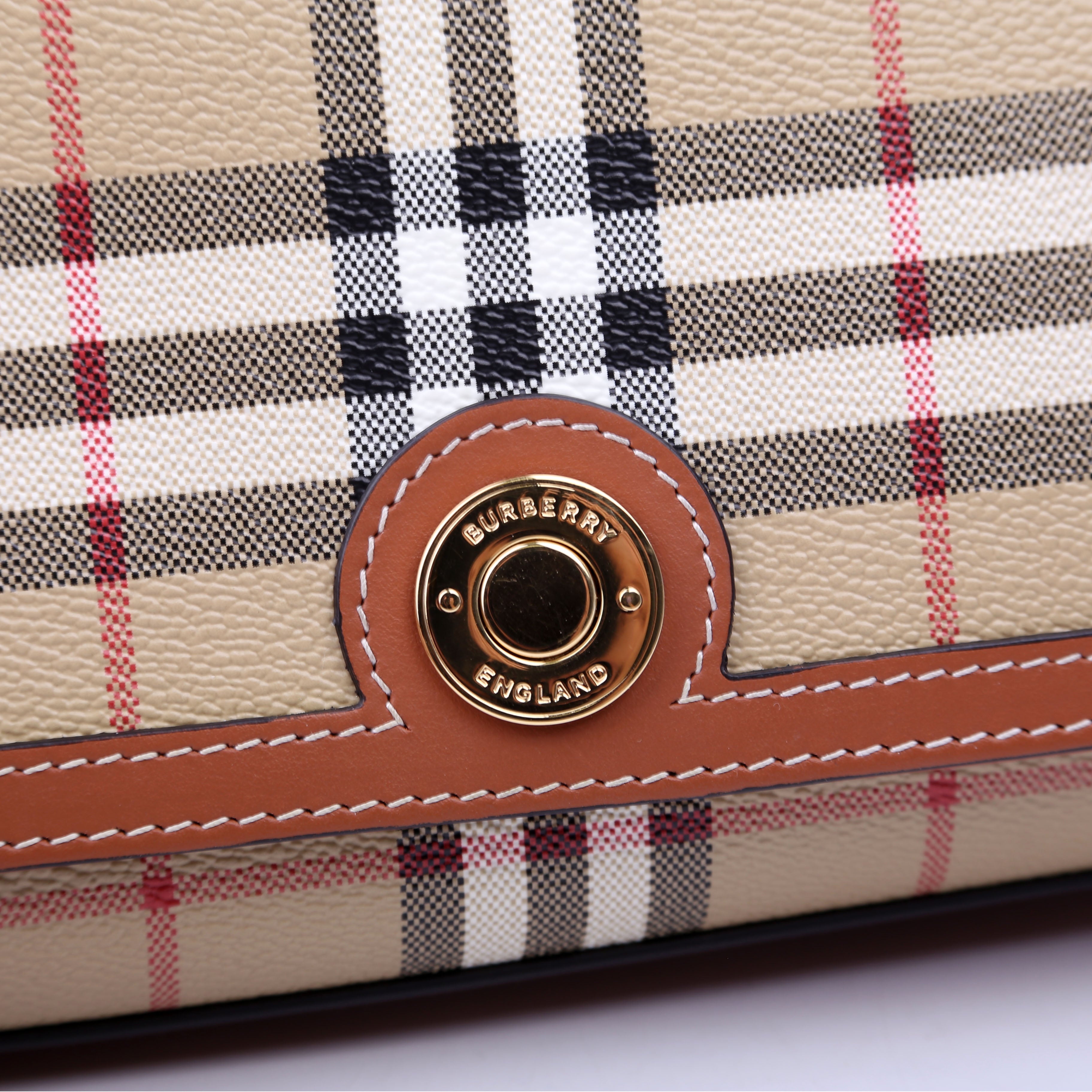 Note Top Handle Crossbody Check Coated Canvas Brown