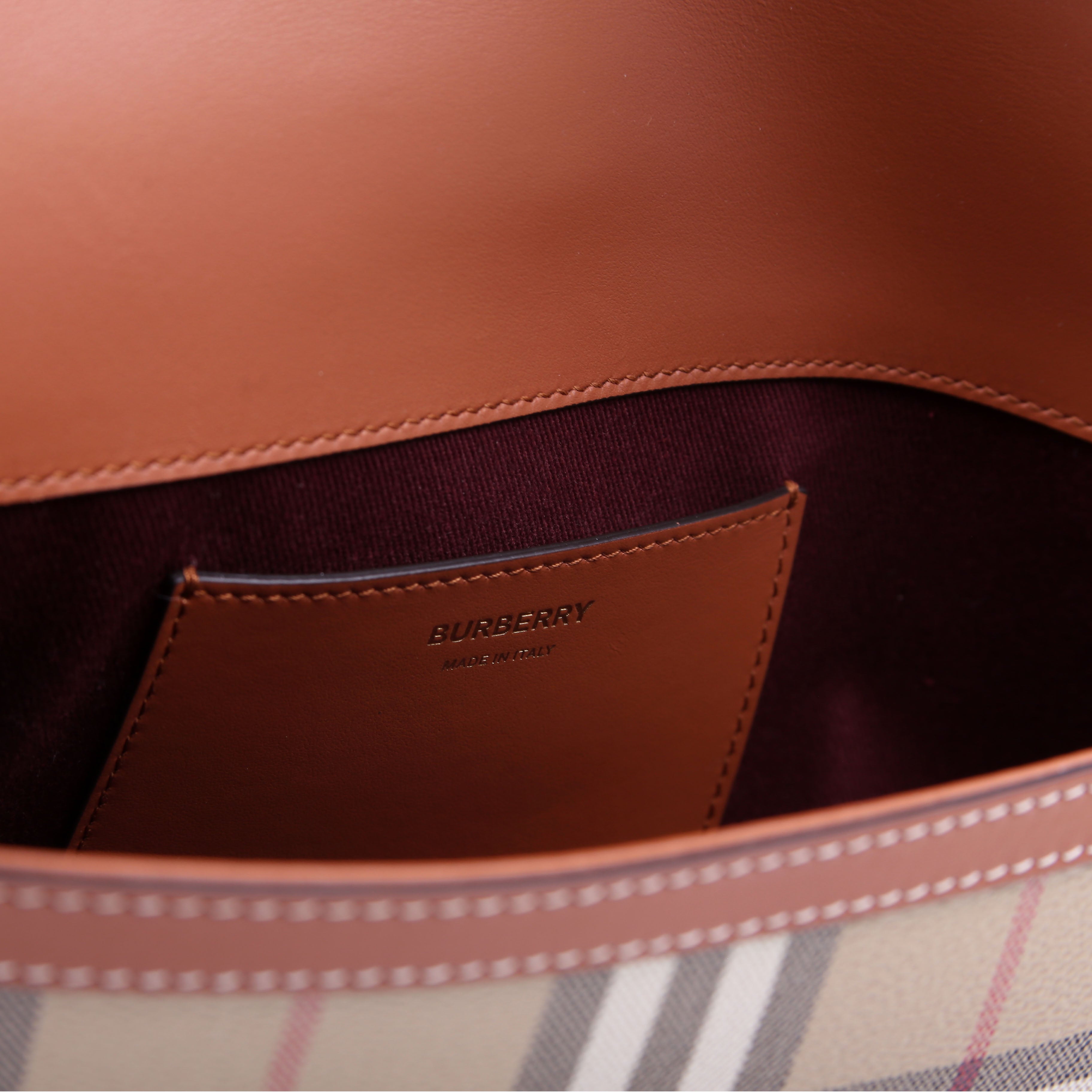 Note Top Handle Crossbody Check Coated Canvas Brown
