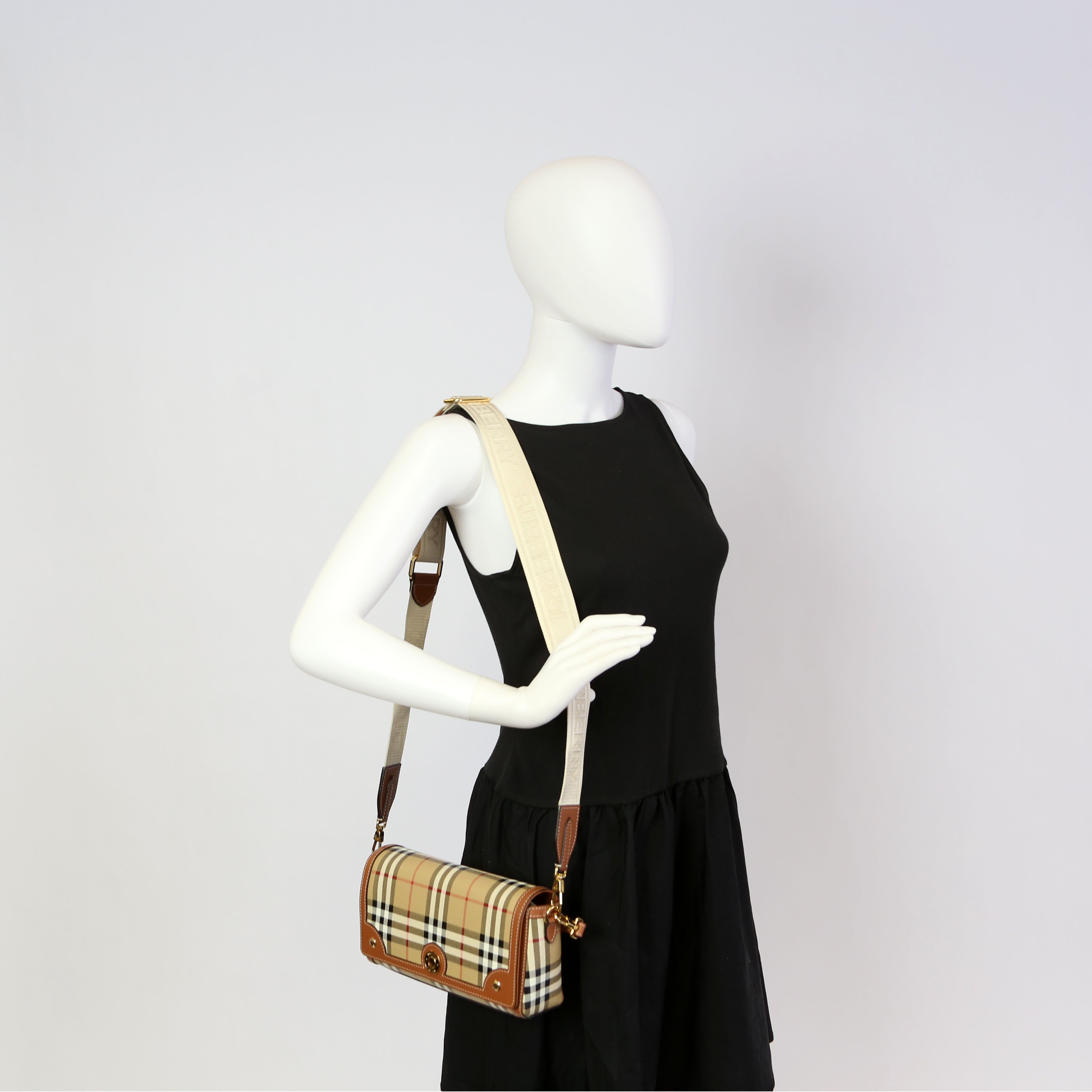 Note Top Handle Crossbody Check Coated Canvas Brown