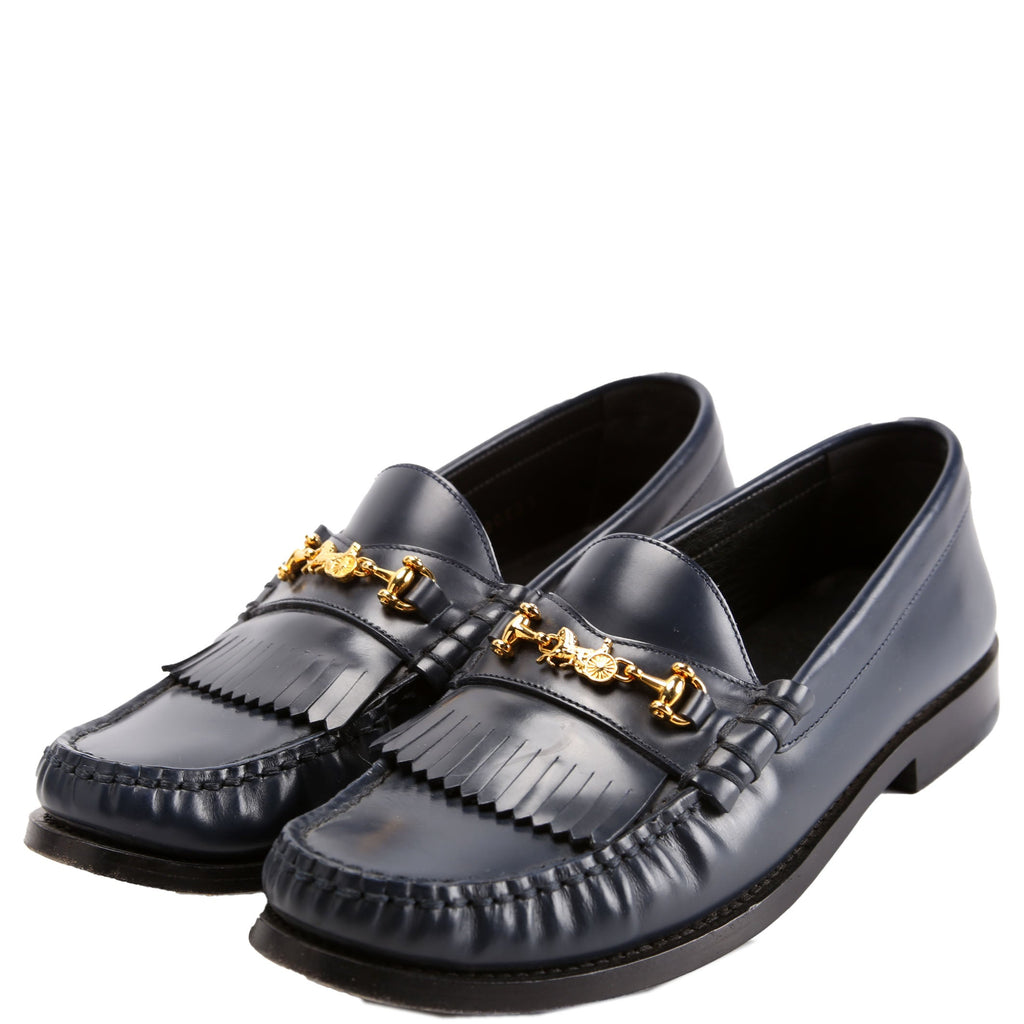 Triomphe Margaret Leather Loafers Size 37 Blue