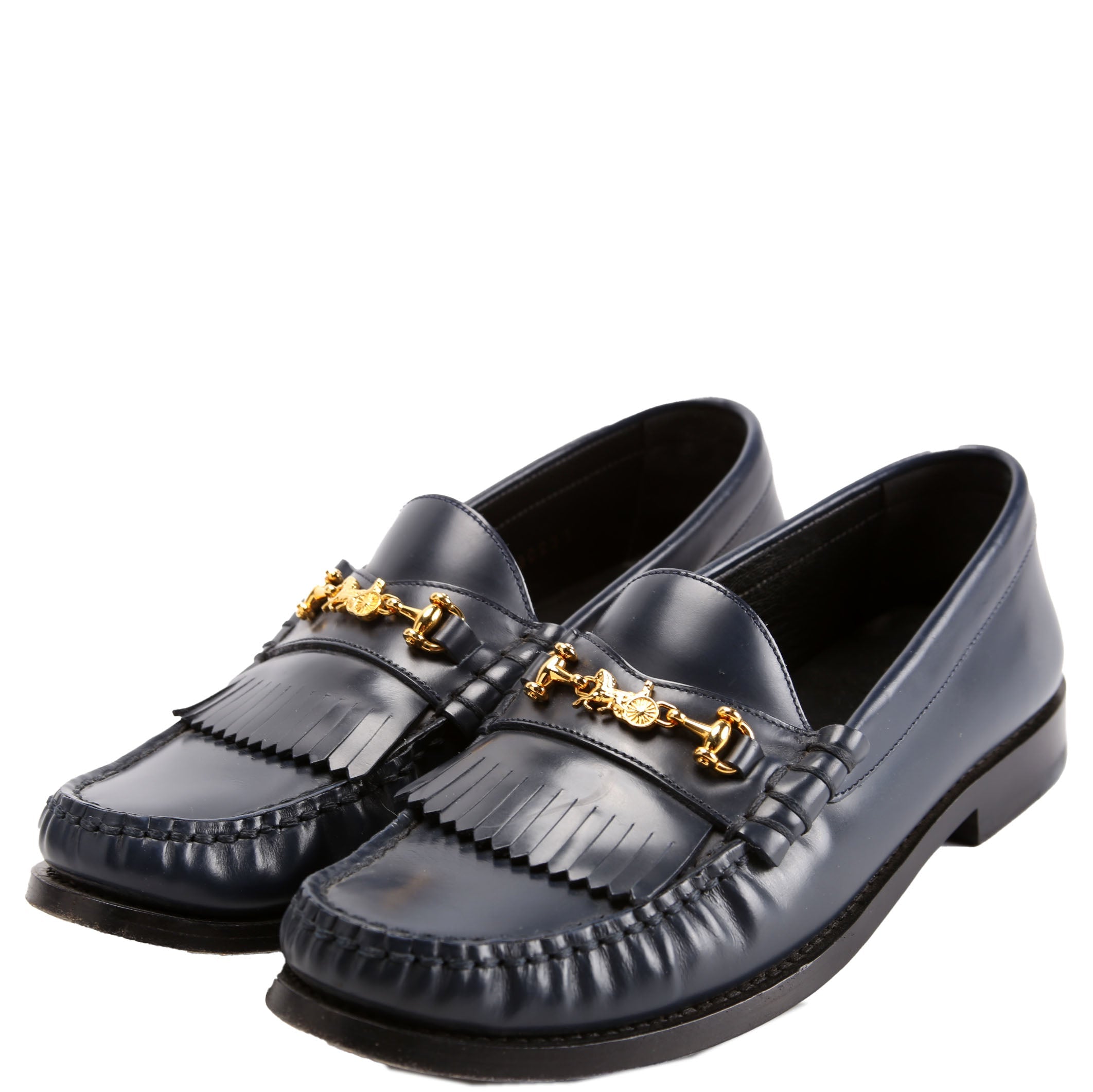 Triomphe Margaret Leather Loafers Size 37 Blue