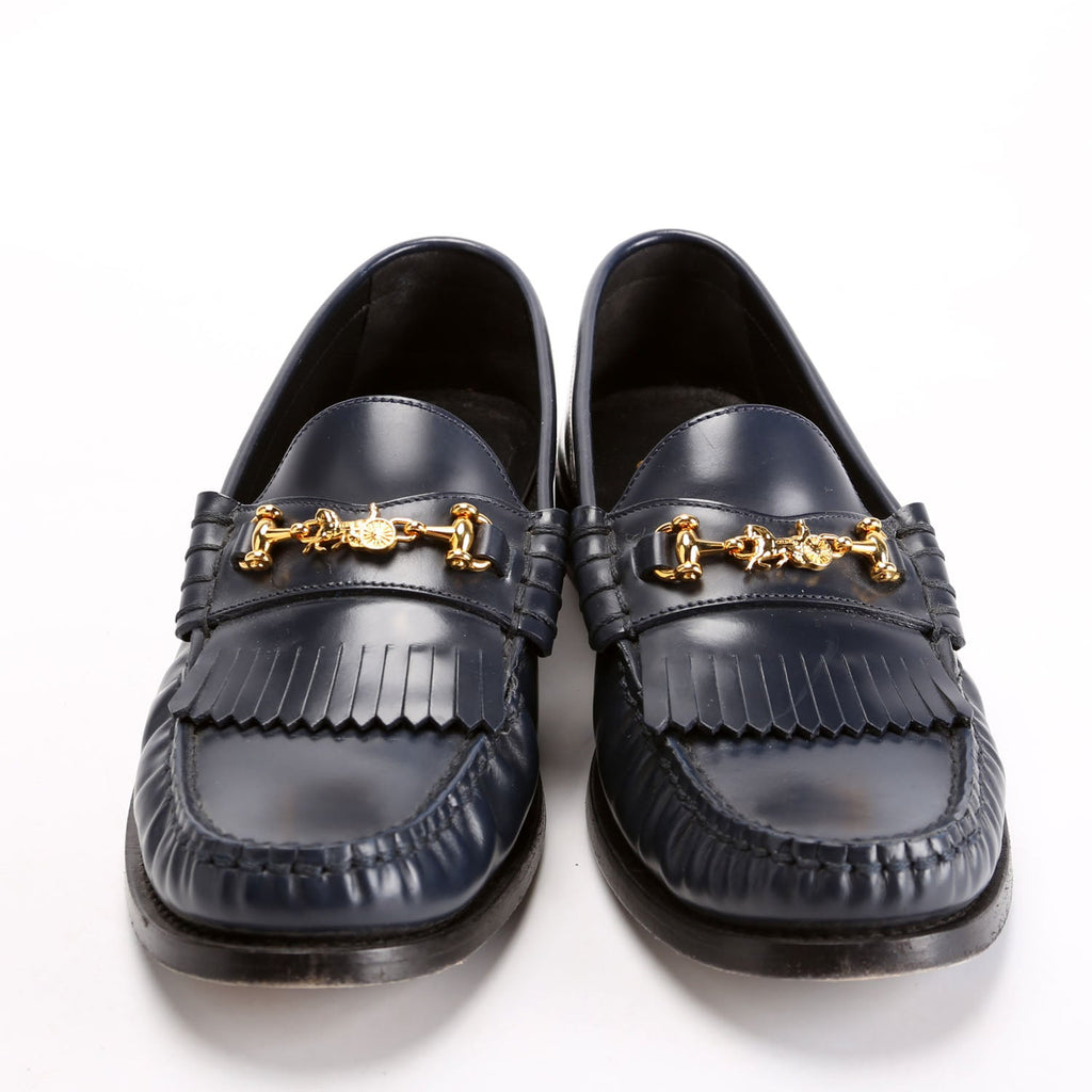 Triomphe Margaret Leather Loafers Size 37 Blue