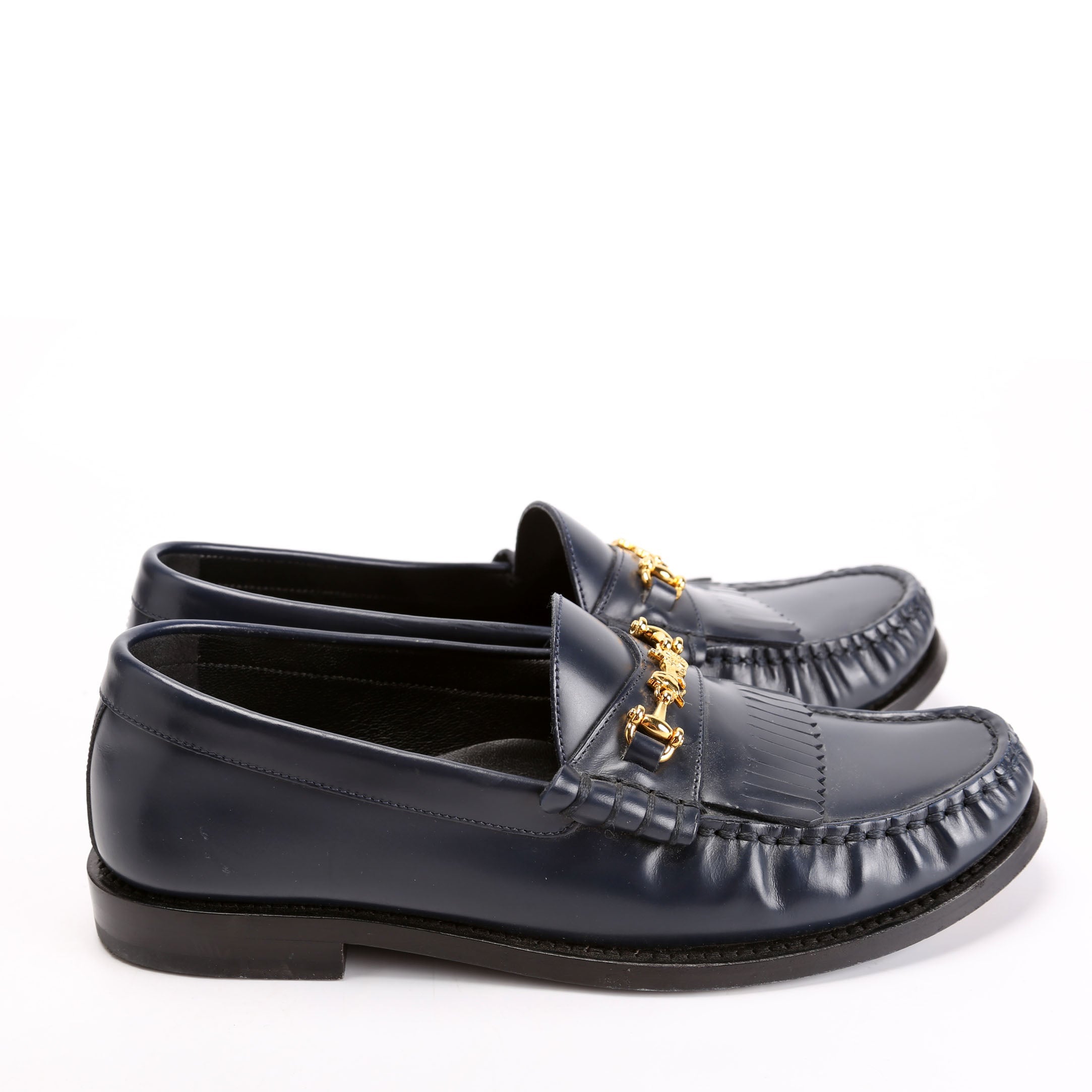Triomphe Margaret Leather Loafers Size 37 Blue