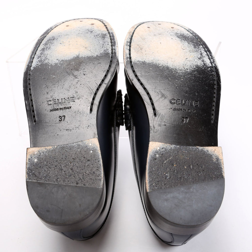 Triomphe Margaret Leather Loafers Size 37 Blue