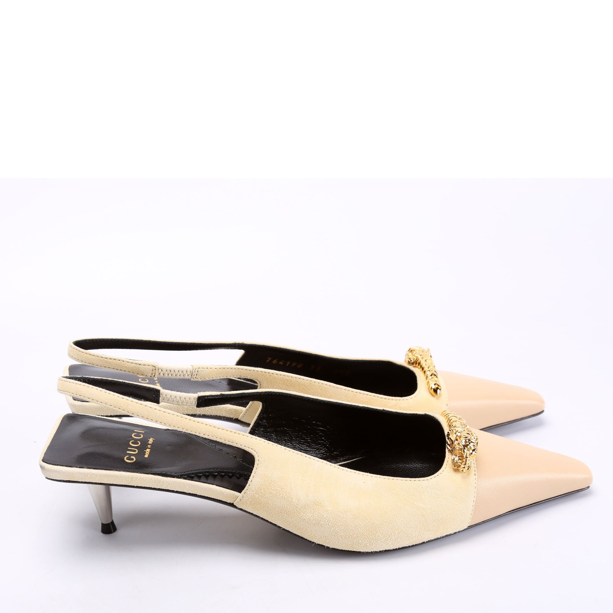 Mona Pointed Toe 45MM Kitten Heels Size 37 Tan/Gold