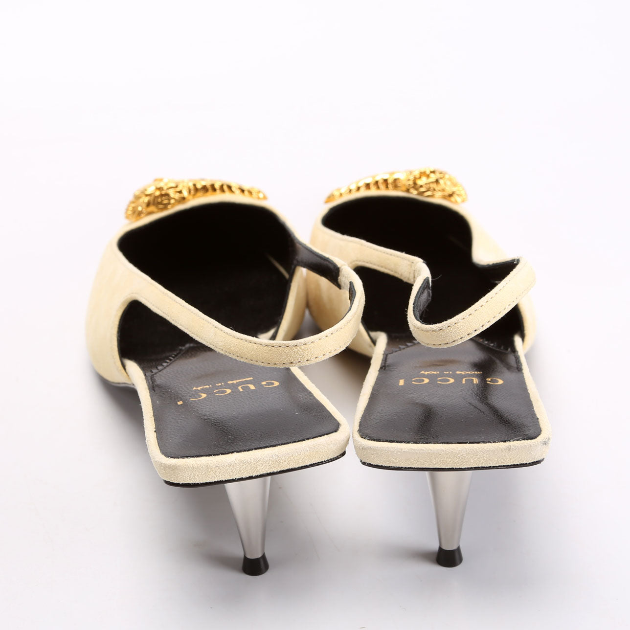 Mona Pointed Toe 45MM Kitten Heels Size 37 Tan/Gold