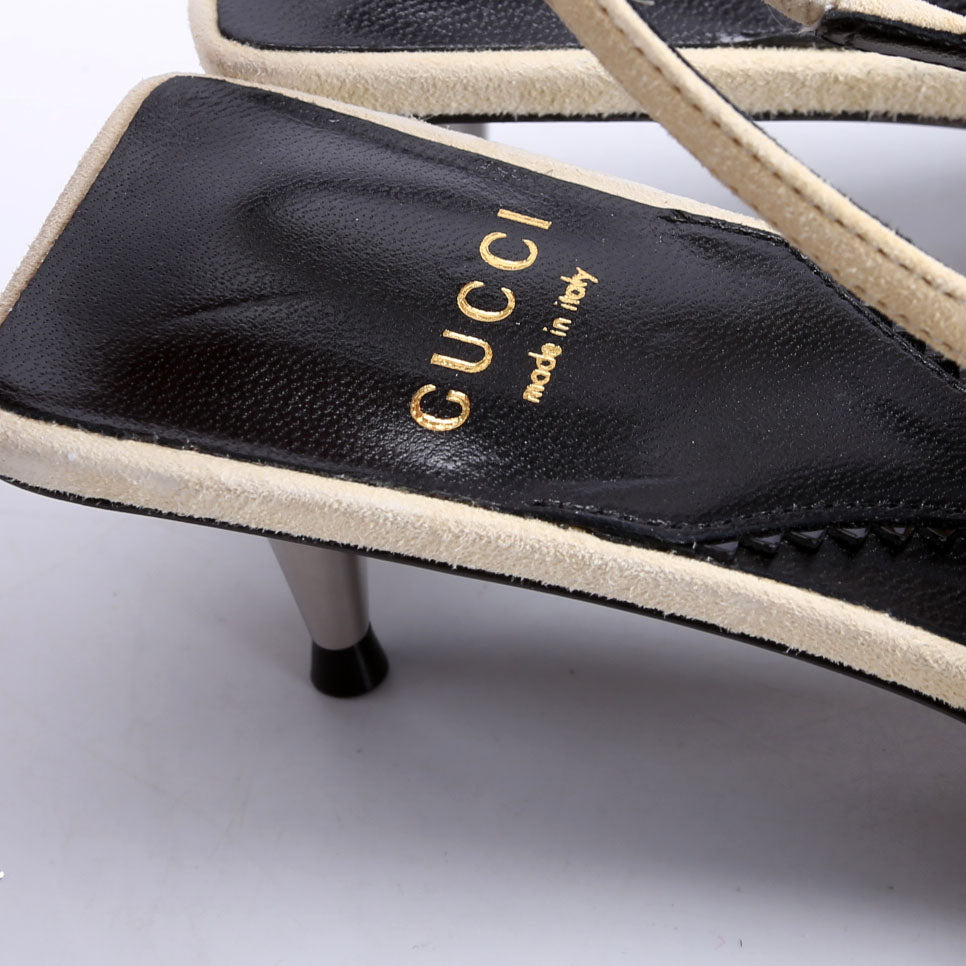 Mona Pointed Toe 45MM Kitten Heels Size 37 Tan/Gold