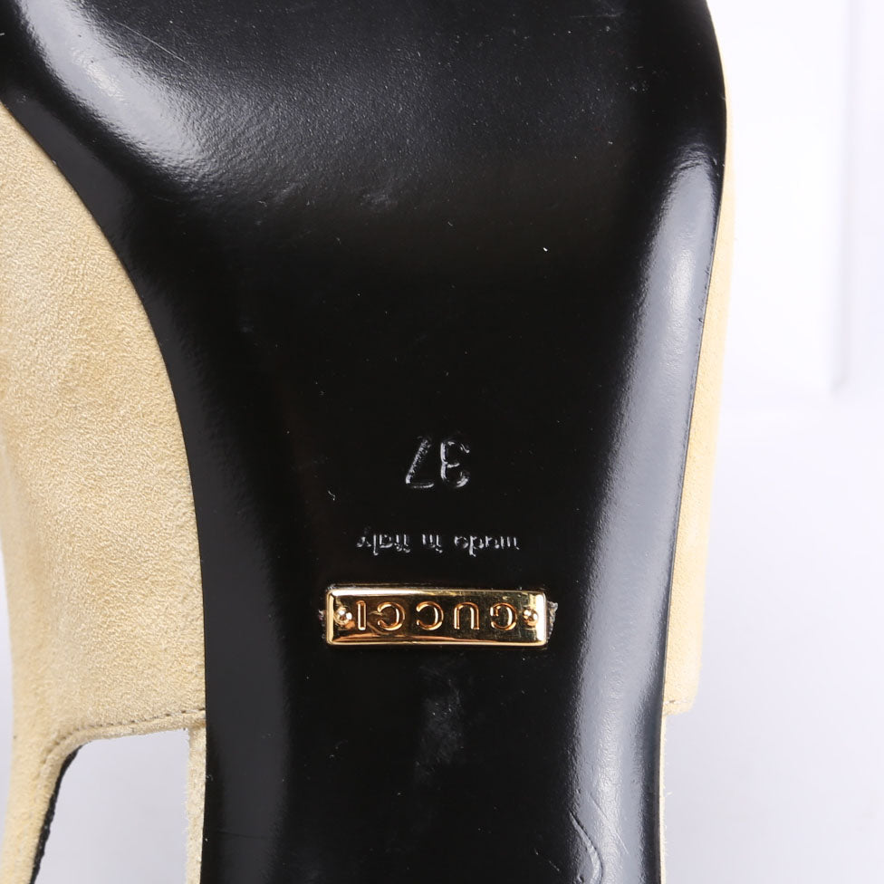 Mona Pointed Toe 45MM Kitten Heels Size 37 Tan/Gold