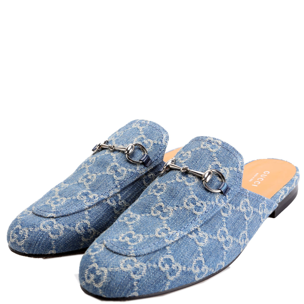 GG Denim Princetown Mules Size 38.5 Blue