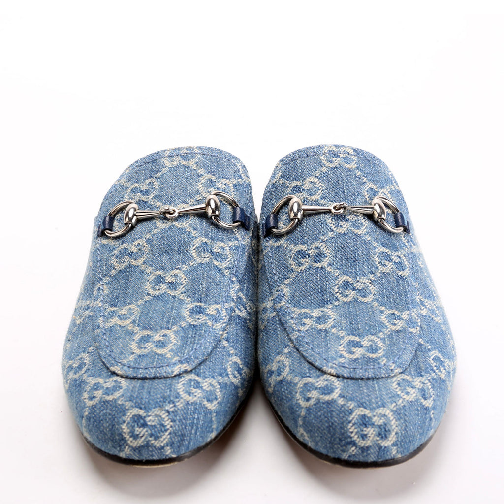 GG Denim Princetown Mules Size 38.5 Blue