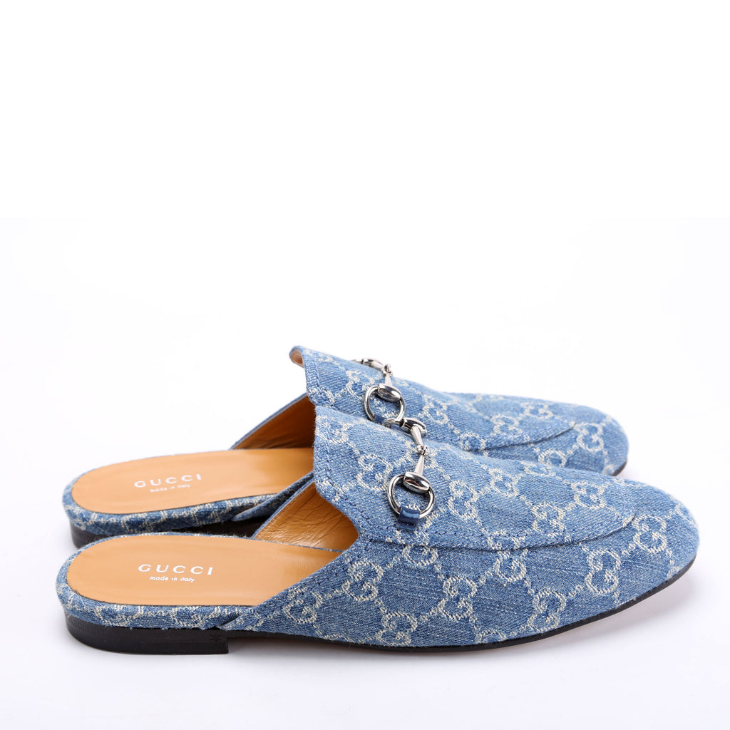 GG Denim Princetown Mules Size 38.5 Blue