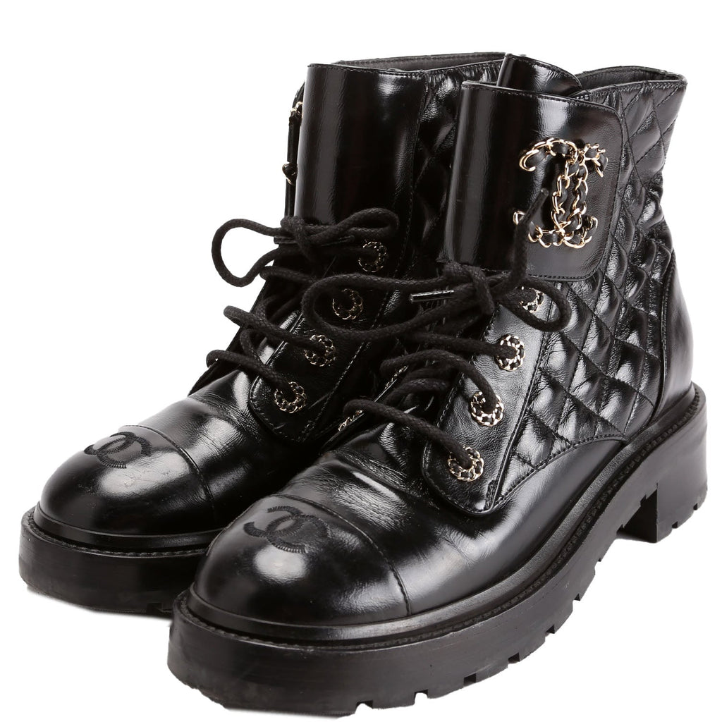 Quilted CC Cap Toe Combat Boots Size 40 Black