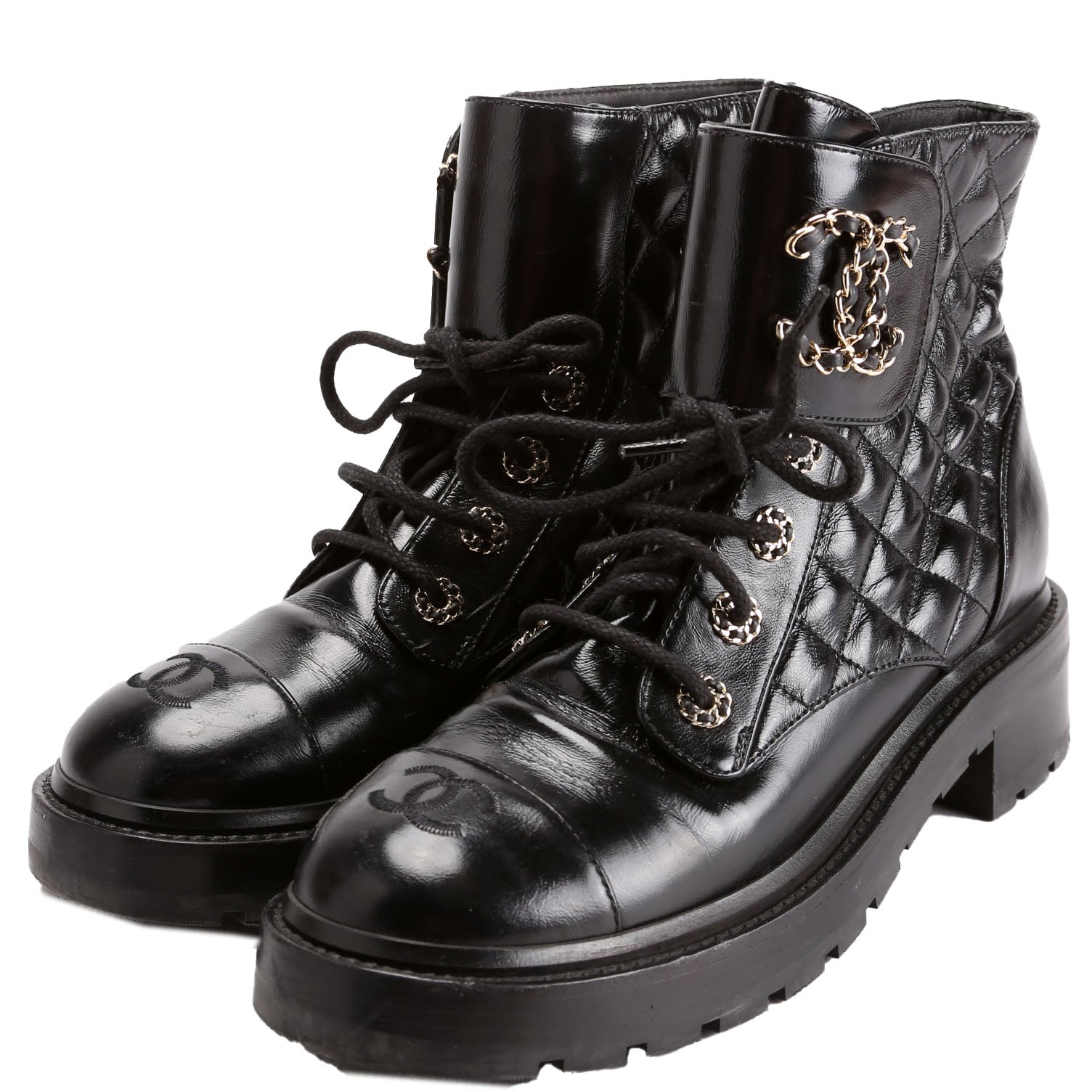 Quilted CC Cap Toe Combat Boots Size 40 Black