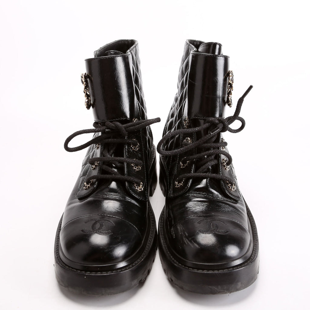 Quilted CC Cap Toe Combat Boots Size 40 Black