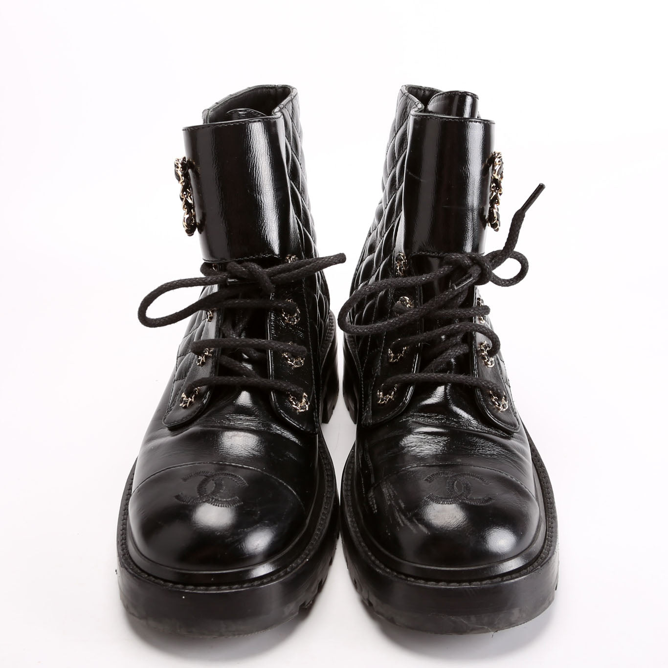 Quilted CC Cap Toe Combat Boots Size 40 Black