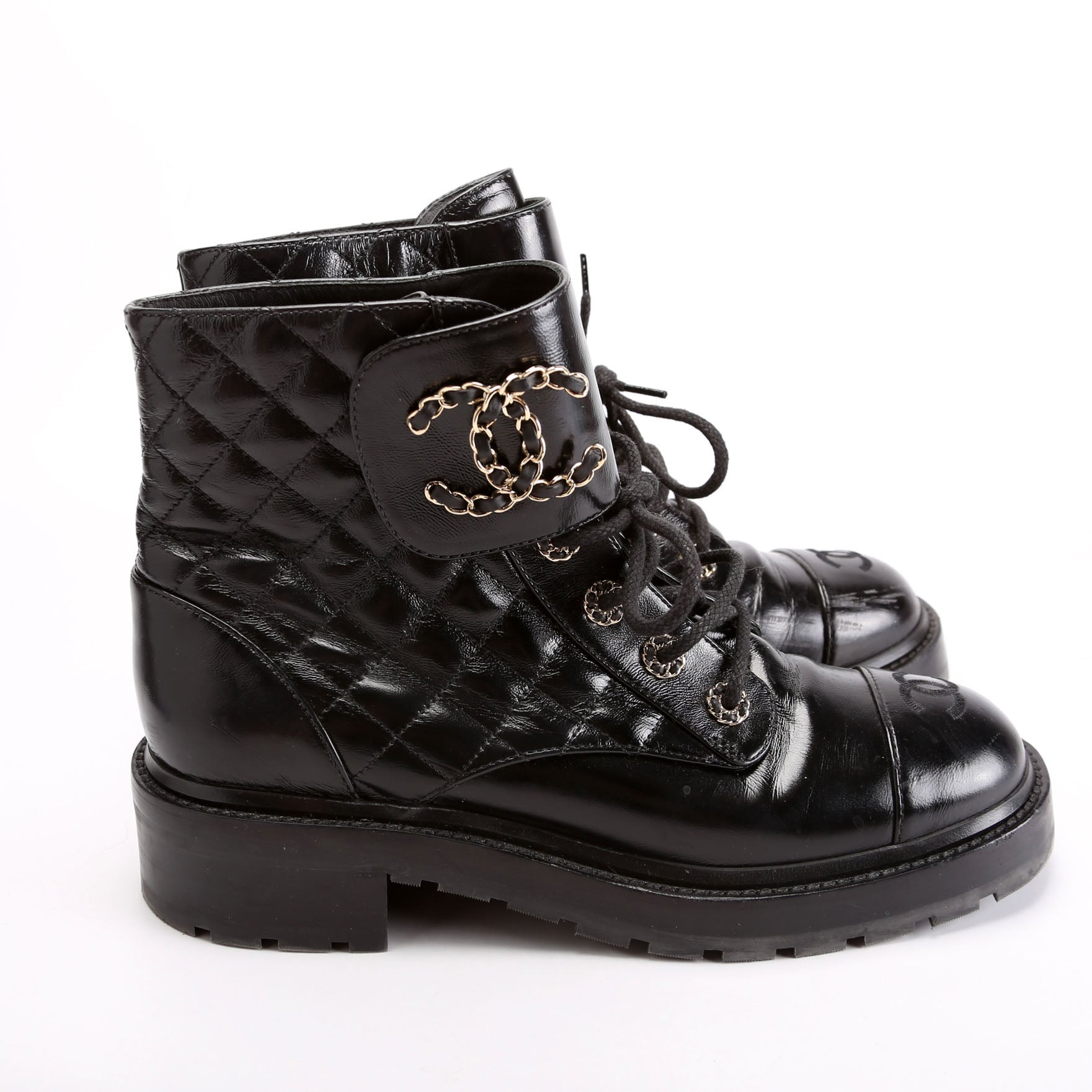 Quilted CC Cap Toe Combat Boots Size 40 Black