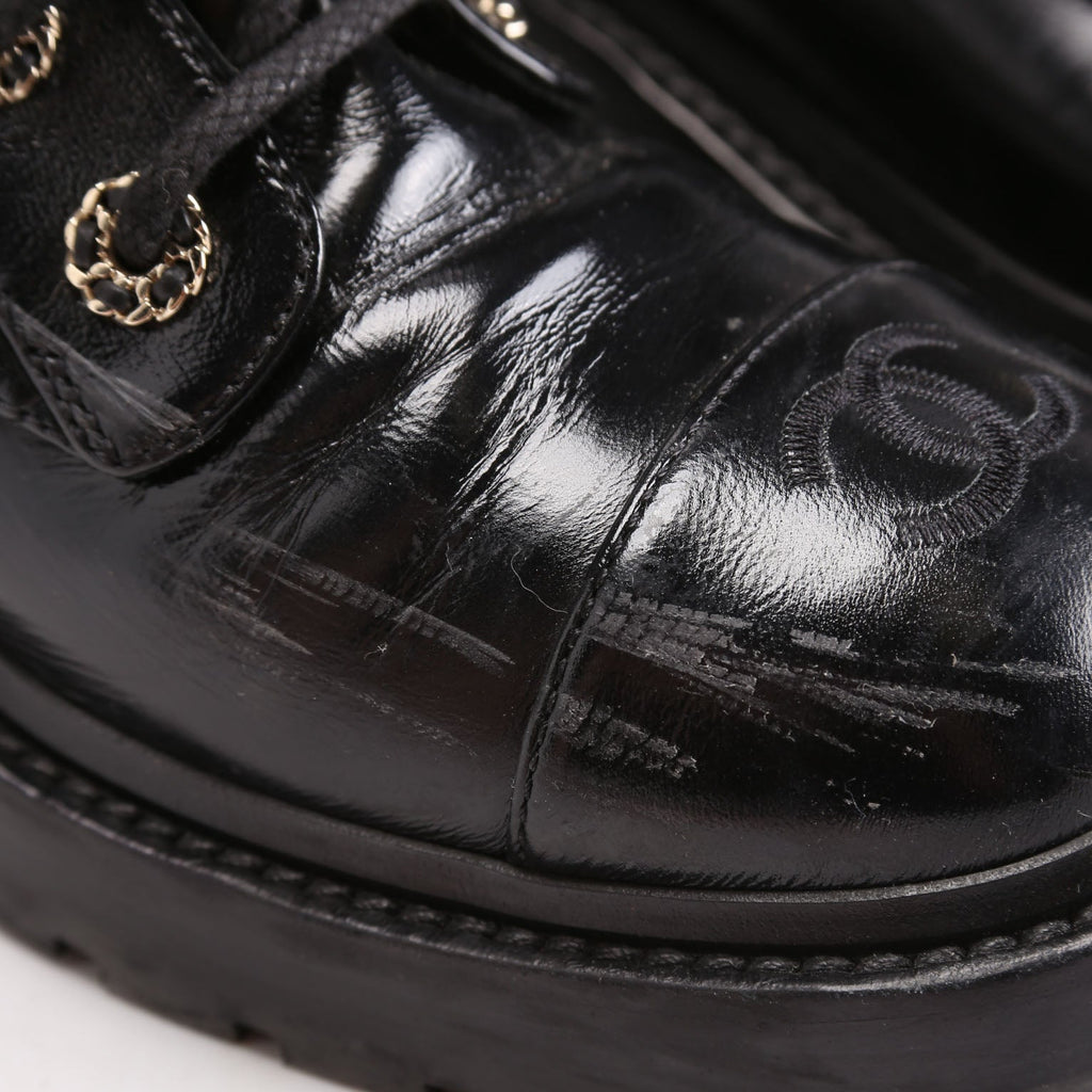 Quilted CC Cap Toe Combat Boots Size 40 Black