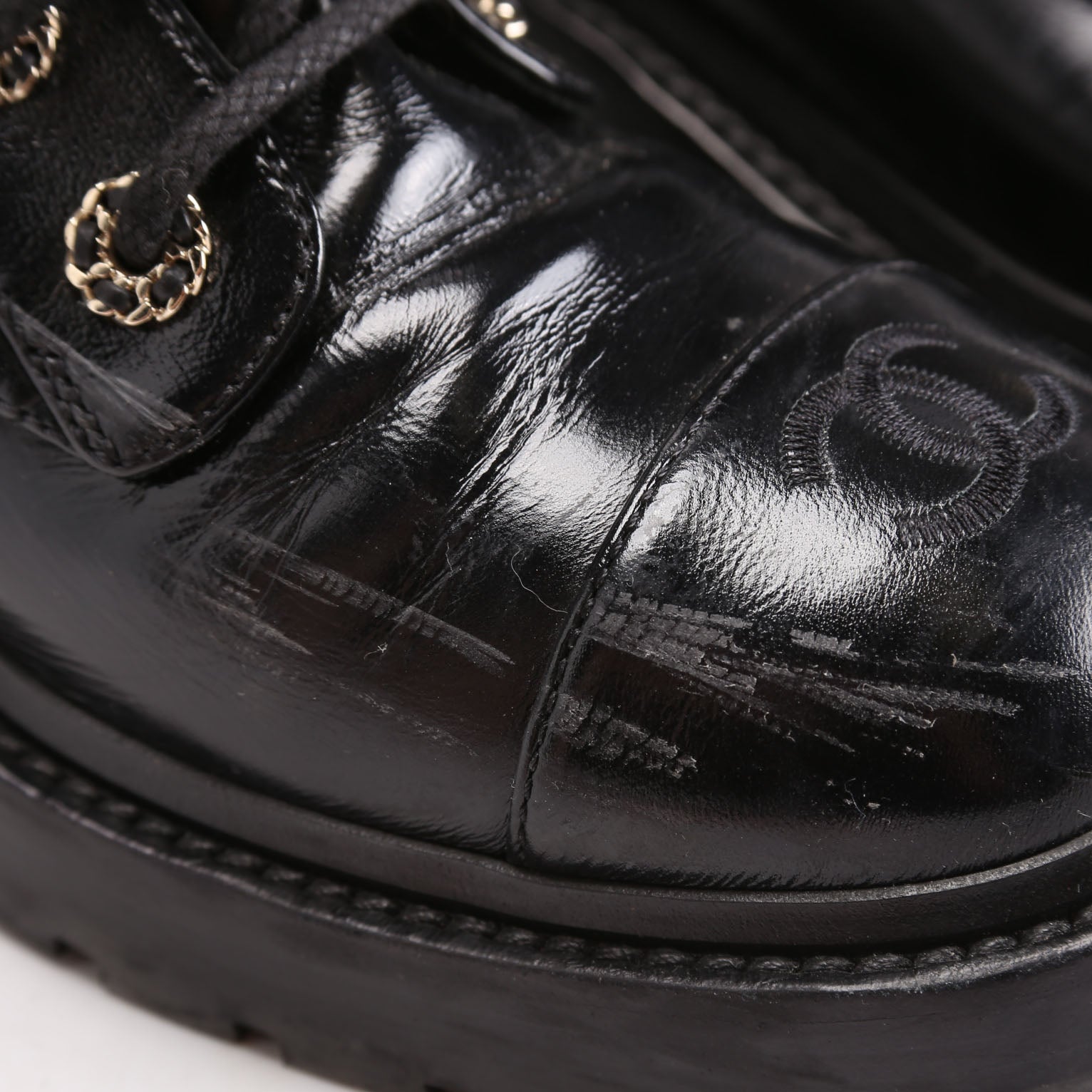 Quilted CC Cap Toe Combat Boots Size 40 Black