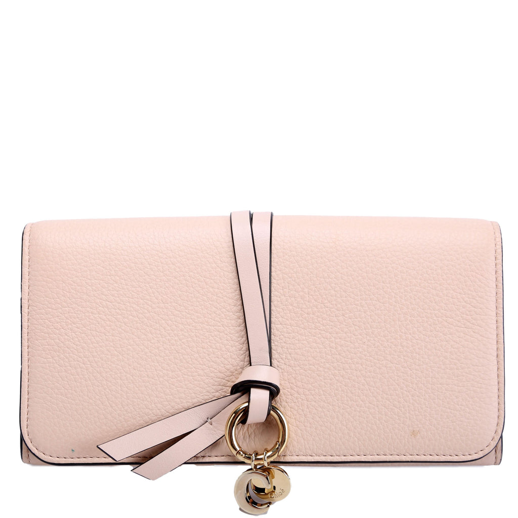 Alphabet Grain Leather Long Wallet Beige