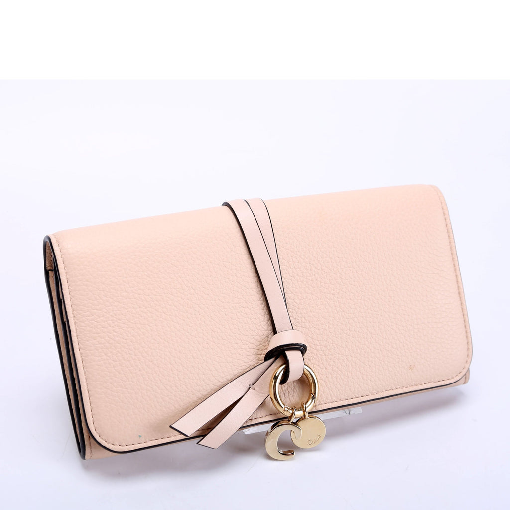 Alphabet Grain Leather Long Wallet Beige