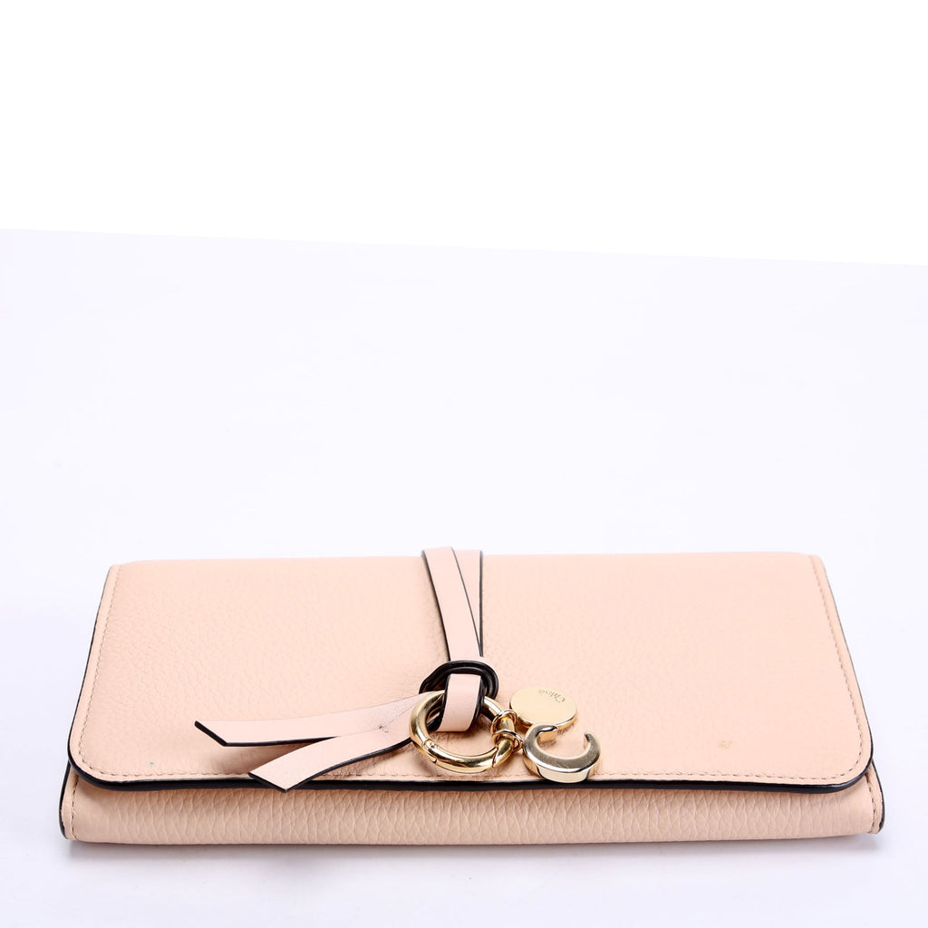 Alphabet Grain Leather Long Wallet Beige