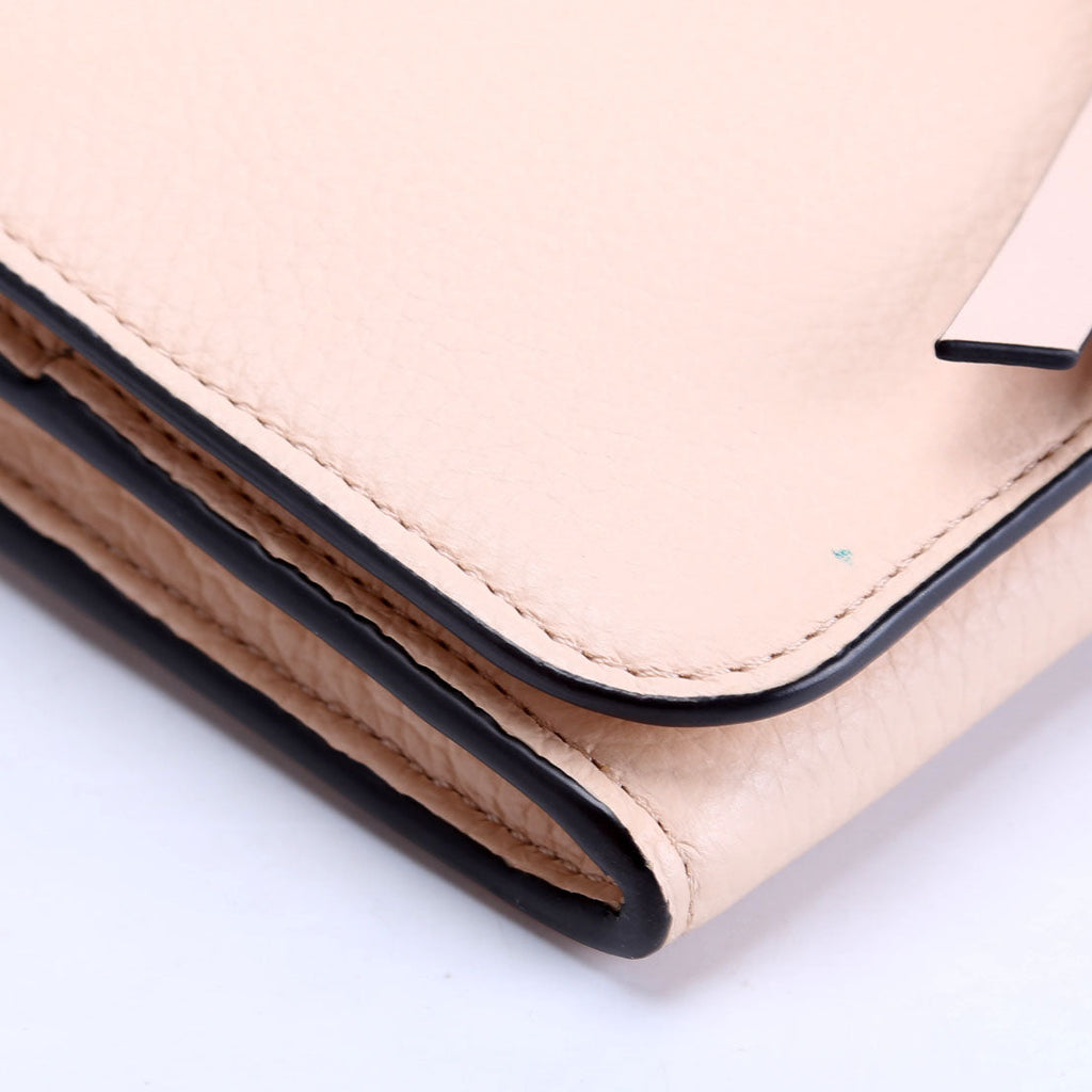 Alphabet Grain Leather Long Wallet Beige