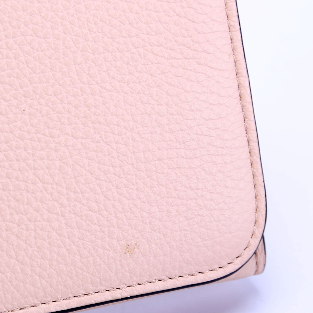 Alphabet Grain Leather Long Wallet Beige