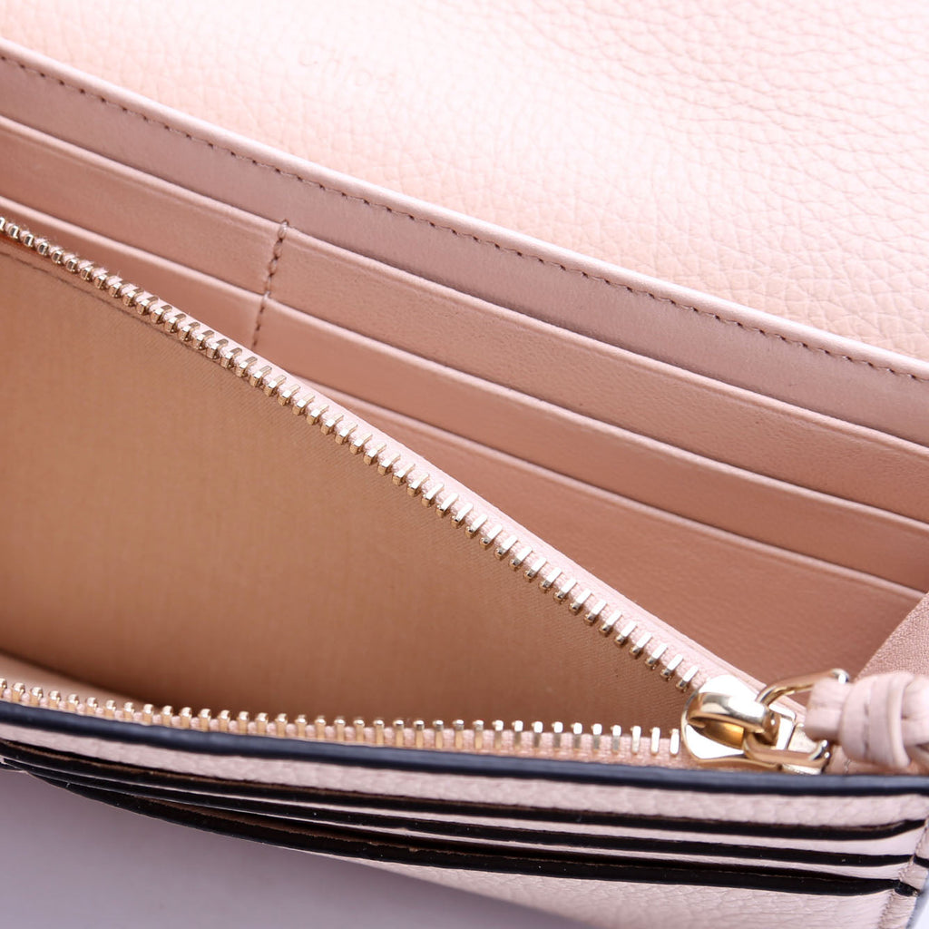 Alphabet Grain Leather Long Wallet Beige