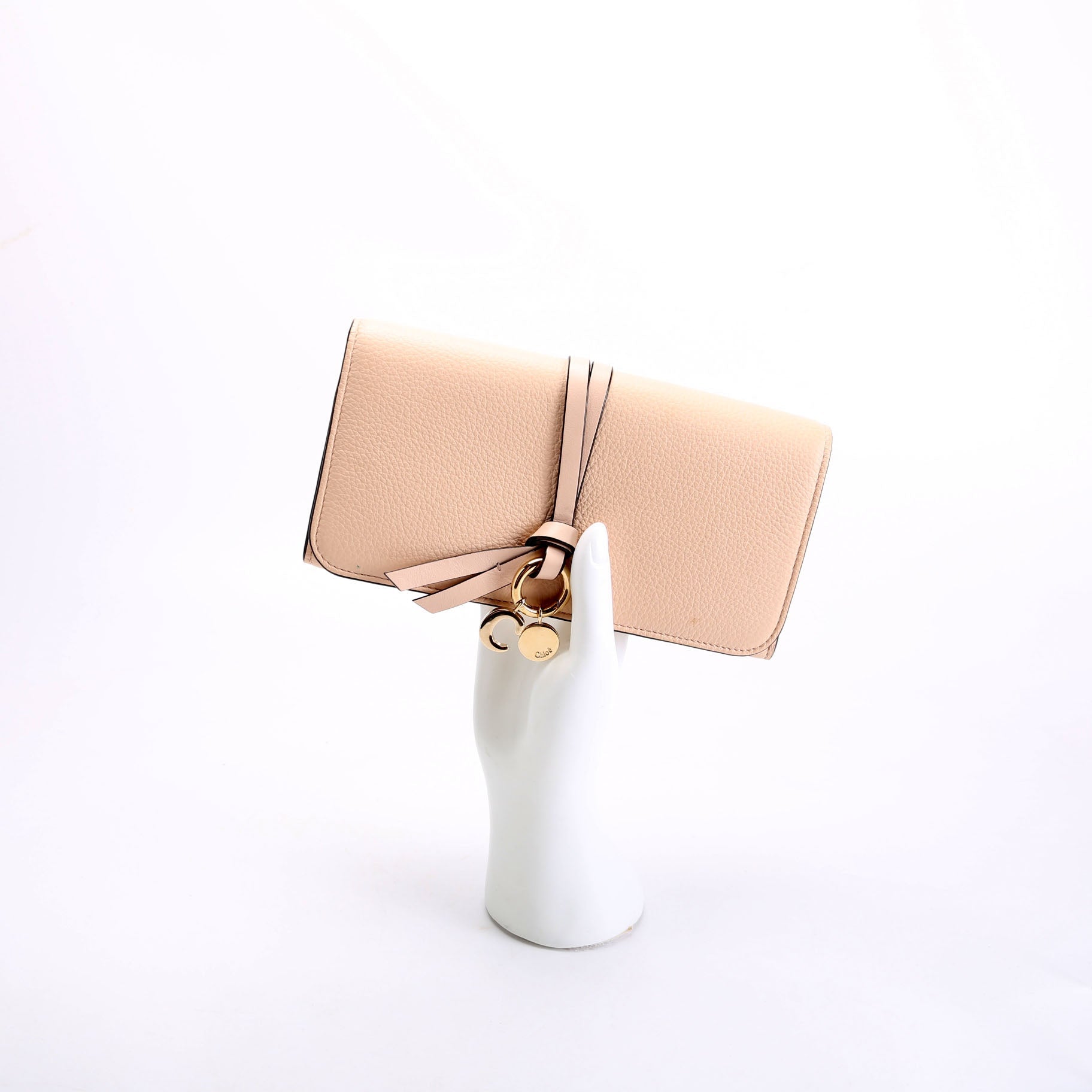 Alphabet Grain Leather Long Wallet Beige