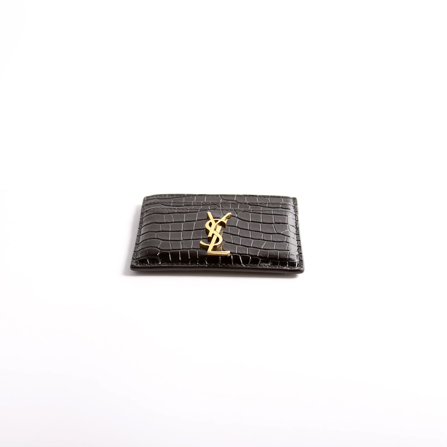 Card Holder Crocodile Embossed Patent 370778 Black