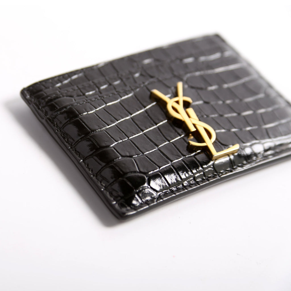 Card Holder Crocodile Embossed Patent 370778 Black
