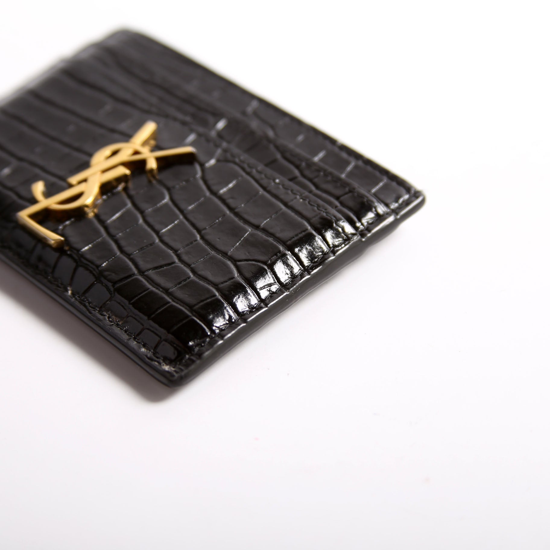 Card Holder Crocodile Embossed Patent 370778 Black