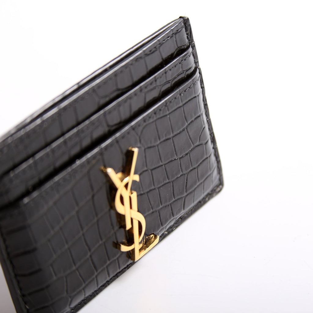 Card Holder Crocodile Embossed Patent 370778 Black