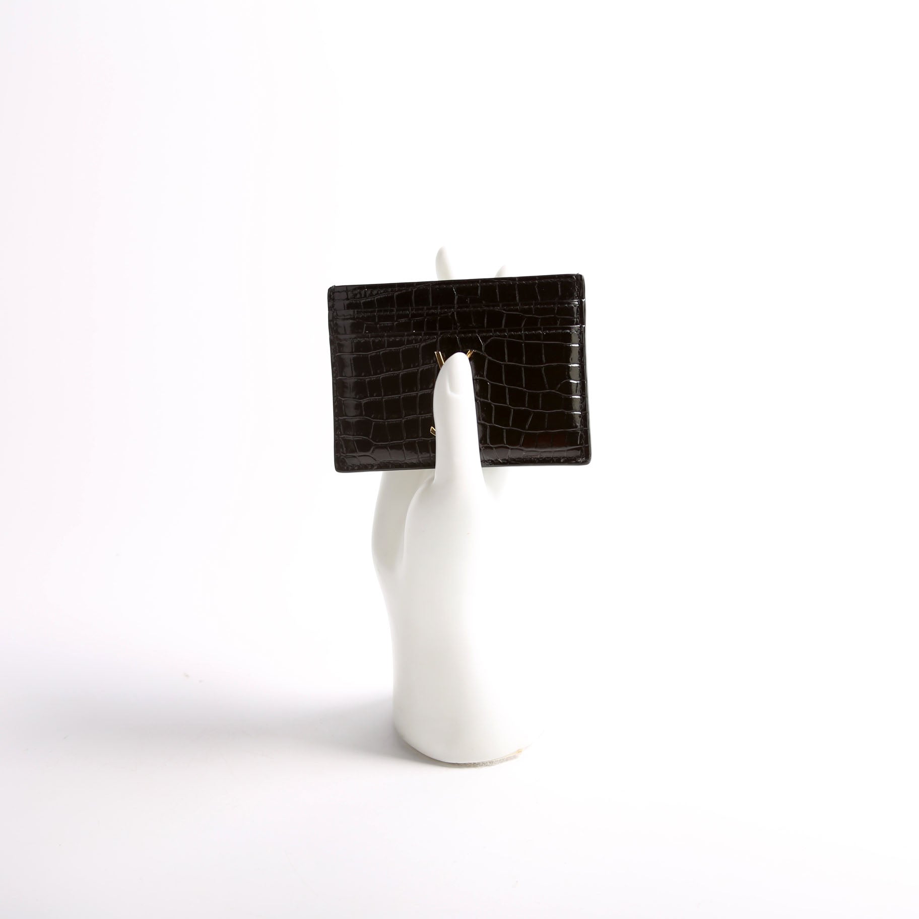 Card Holder Crocodile Embossed Patent 370778 Black