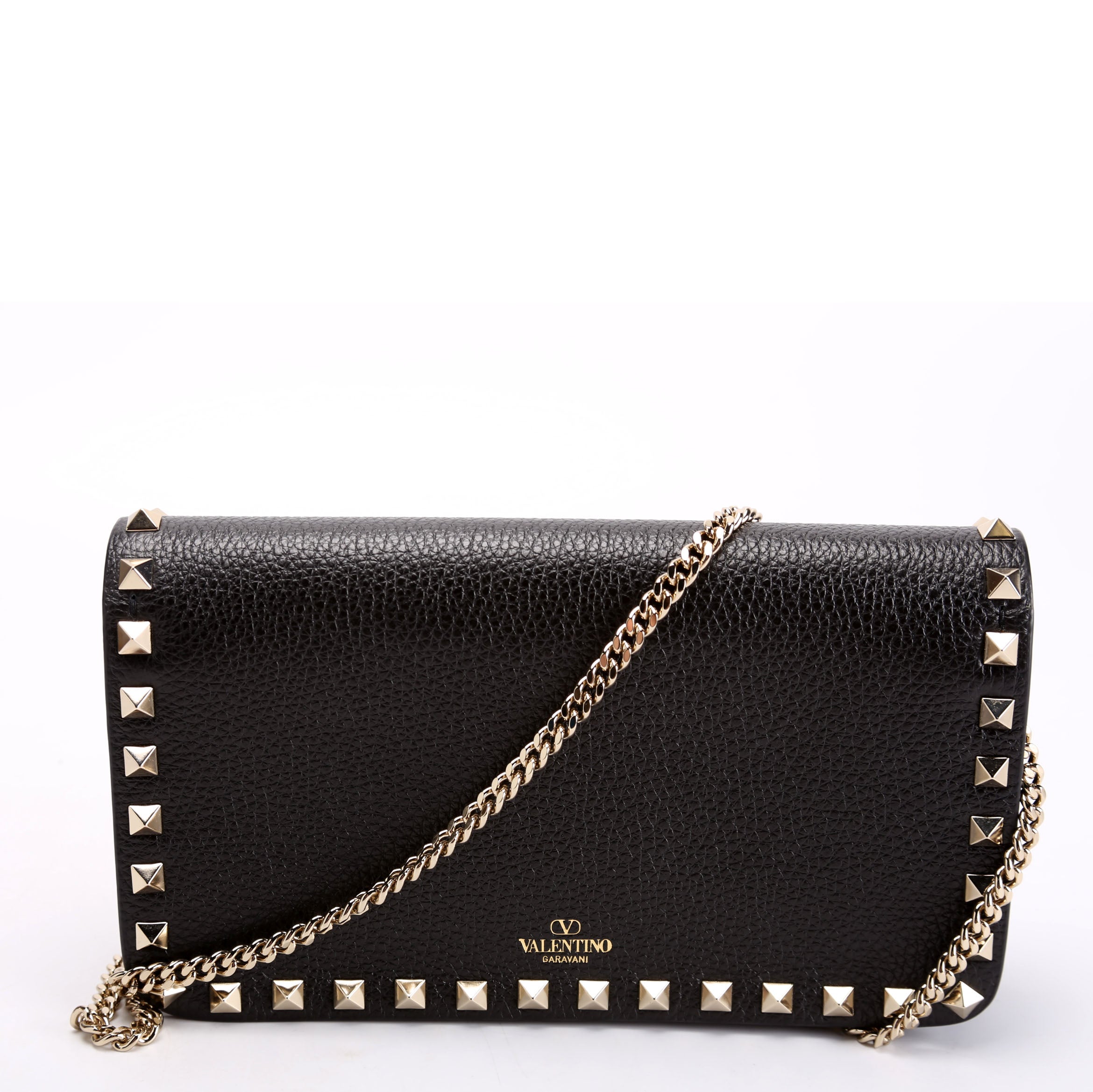 Rockstud Flap Wallet On Chain Black