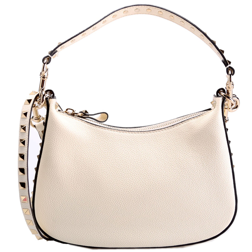Rockstud Hobo Grained Calfskin Cream