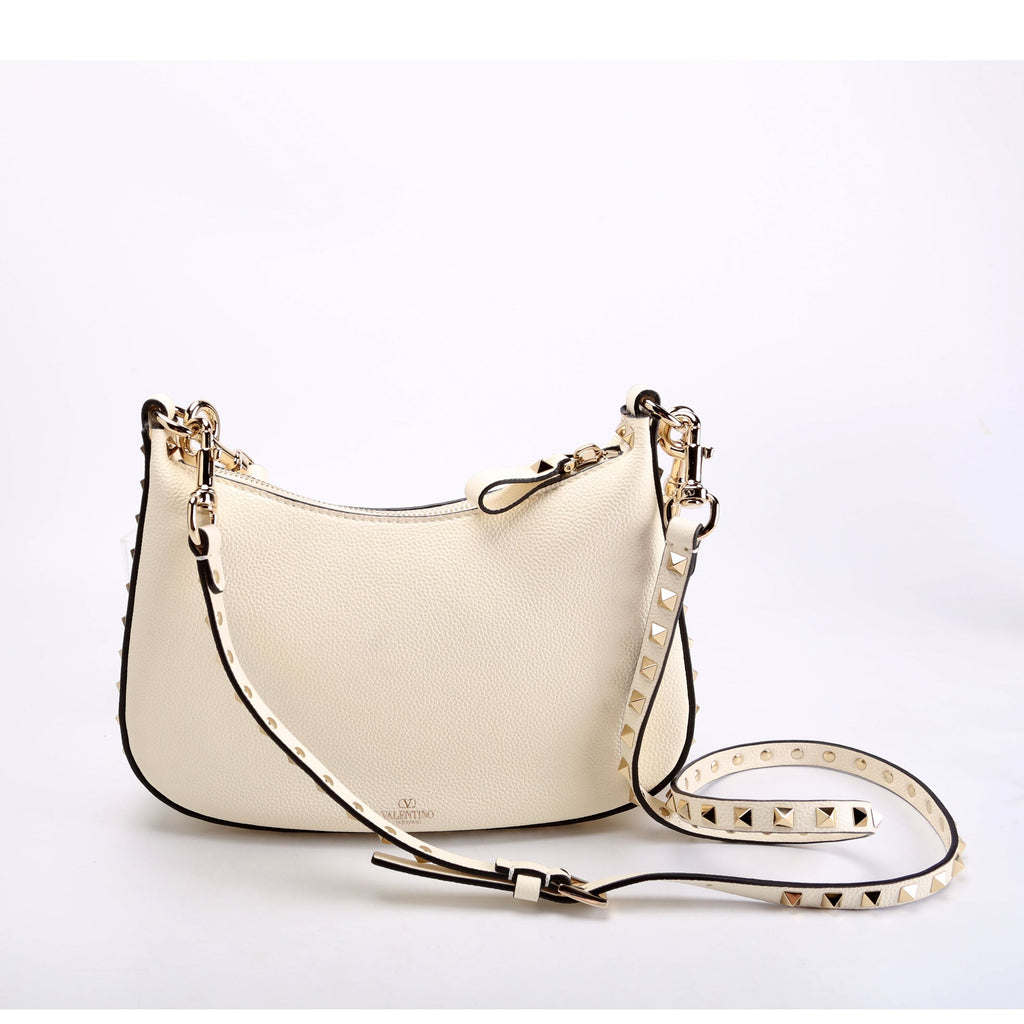 Rockstud Hobo Grained Calfskin Cream