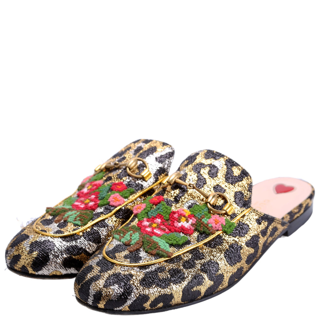 Leopard Embroidered Princetown Mules Size 38.5