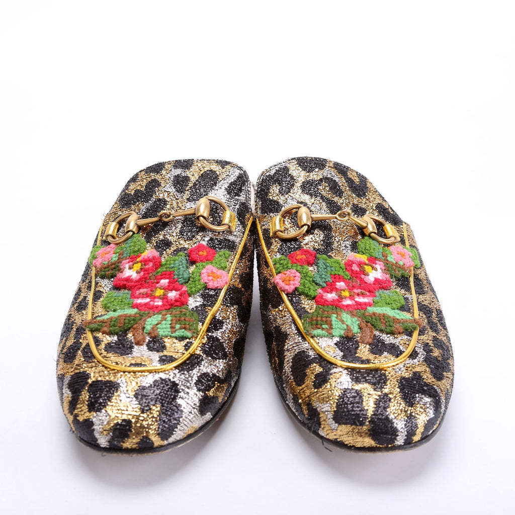 Leopard Embroidered Princetown Mules Size 38.5