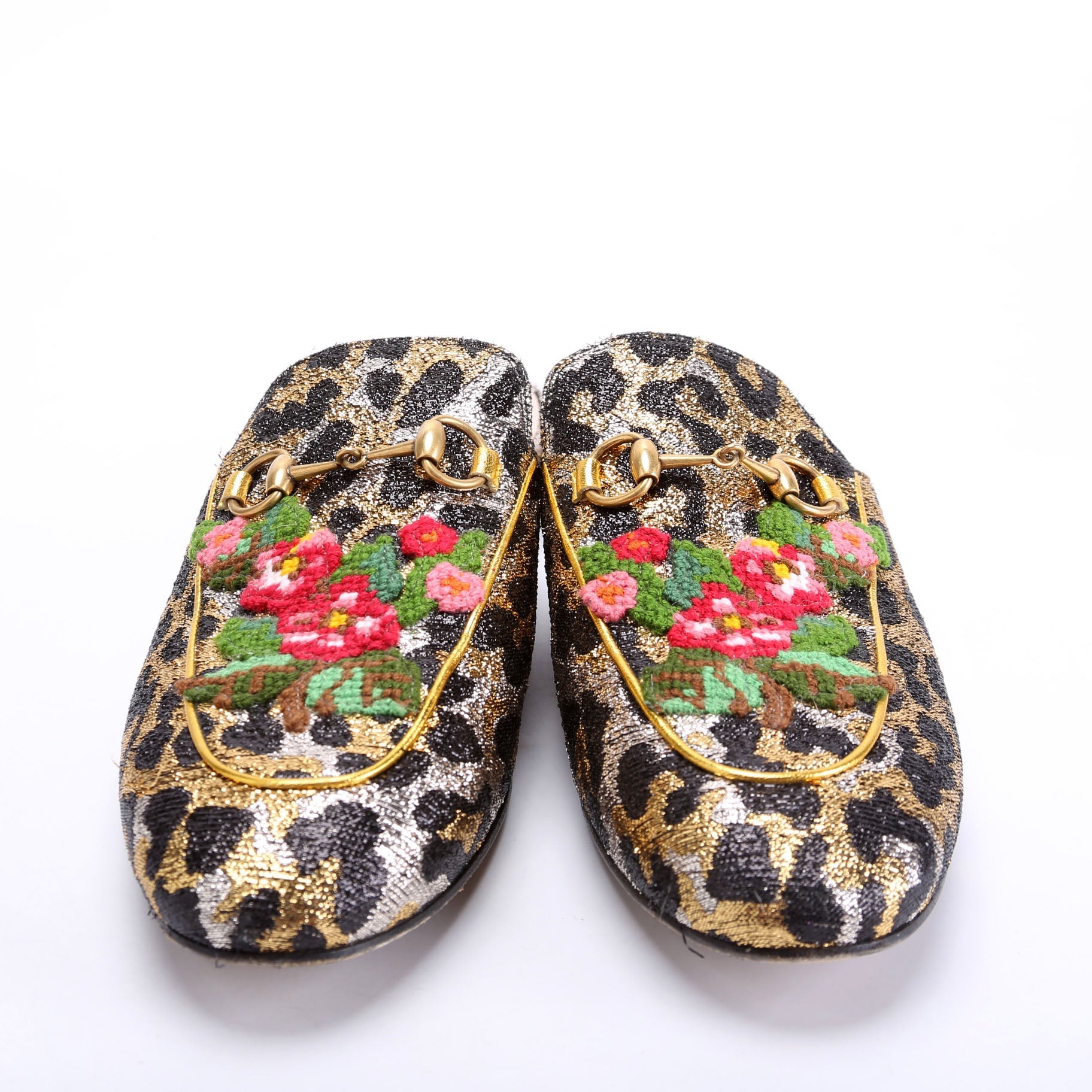 Leopard Embroidered Princetown Mules Size 38.5