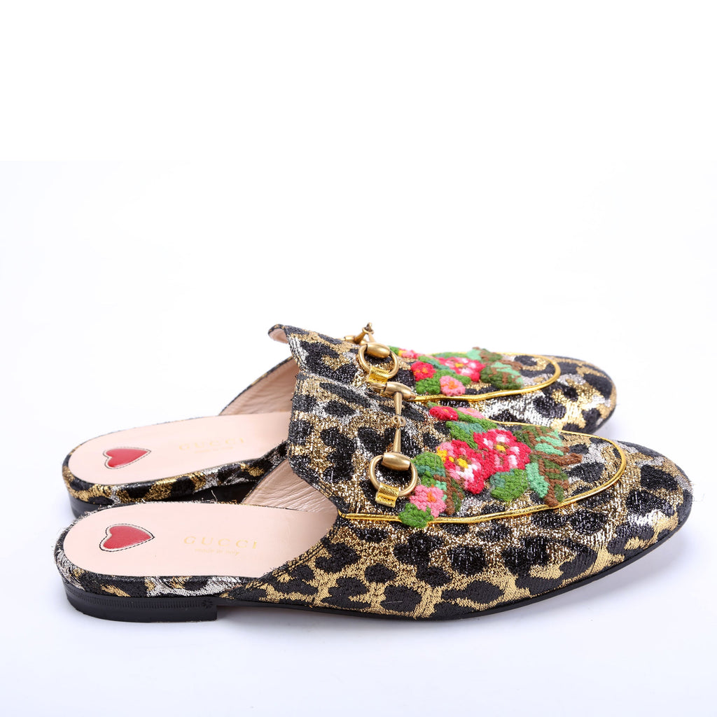 Leopard Embroidered Princetown Mules Size 38.5