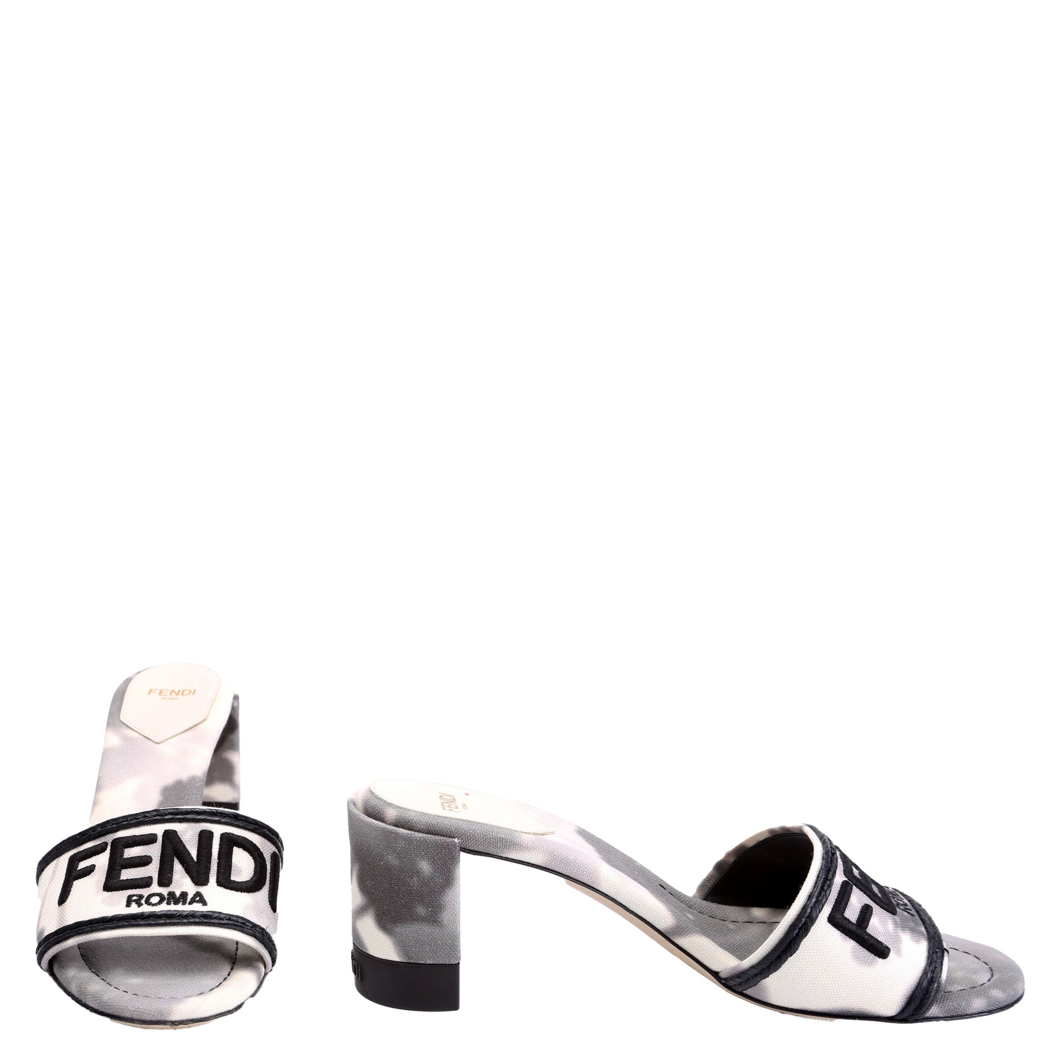 Roma Floral Logo Canvas Mules Size 38 Black/White