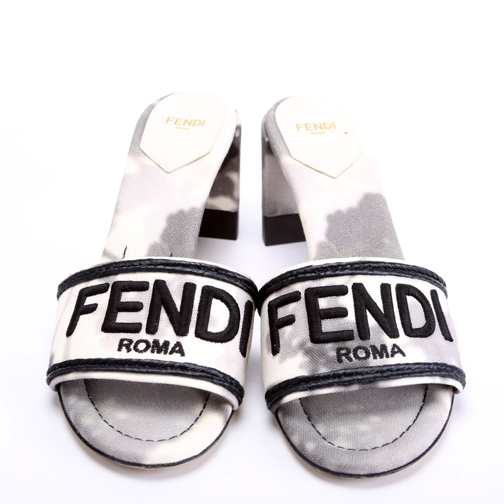 Roma Floral Logo Canvas Mules Size 38 Black/White