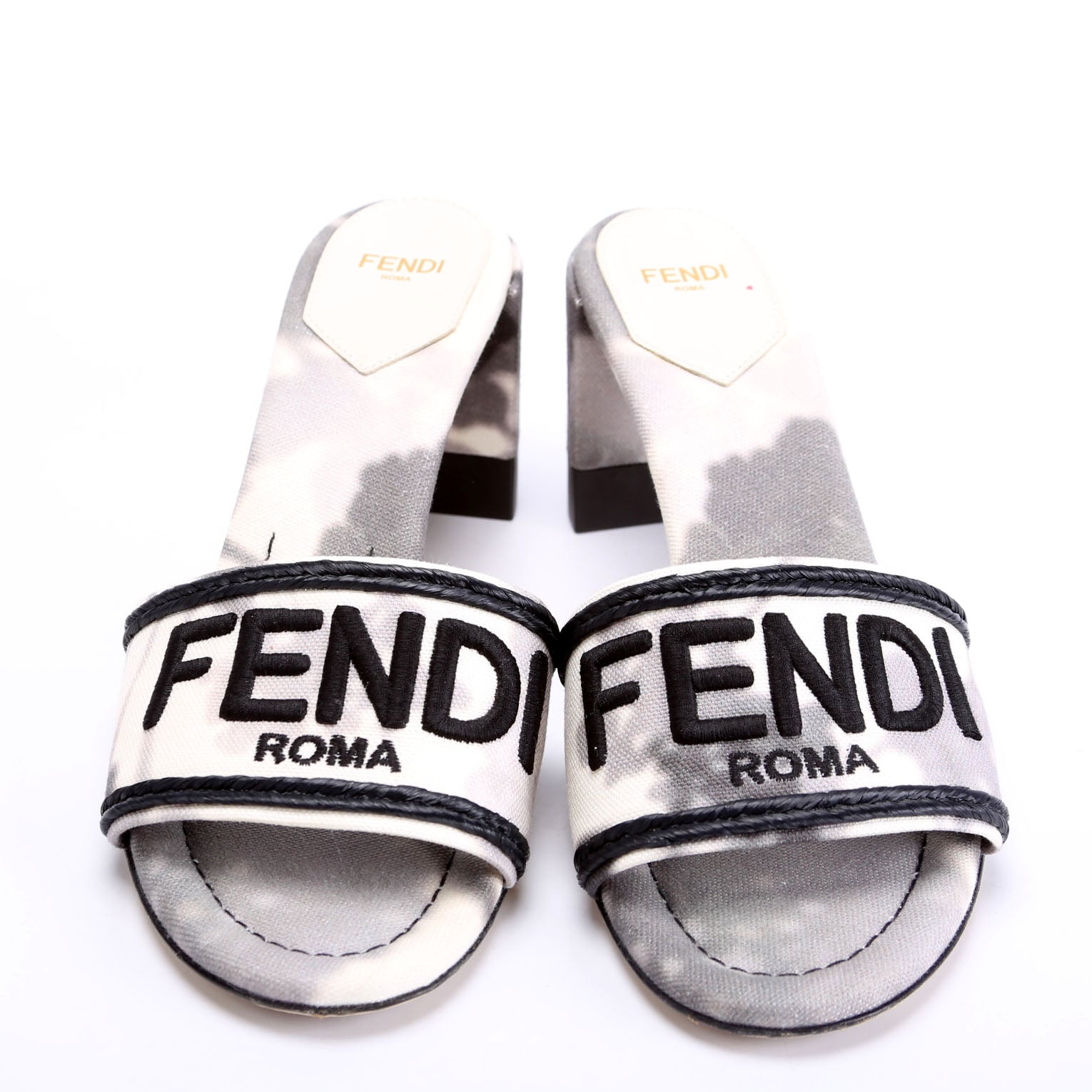 Roma Floral Logo Canvas Mules Size 38 Black/White