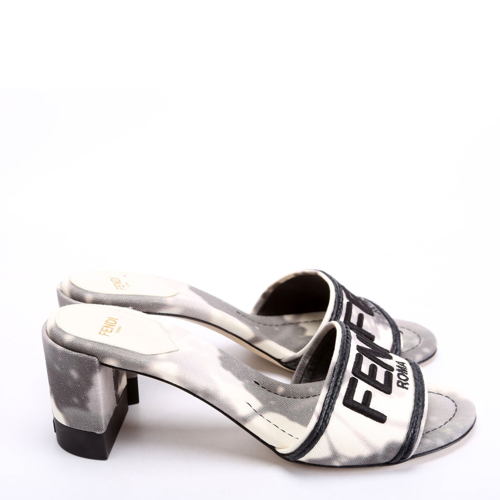Roma Floral Logo Canvas Mules Size 38 Black/White