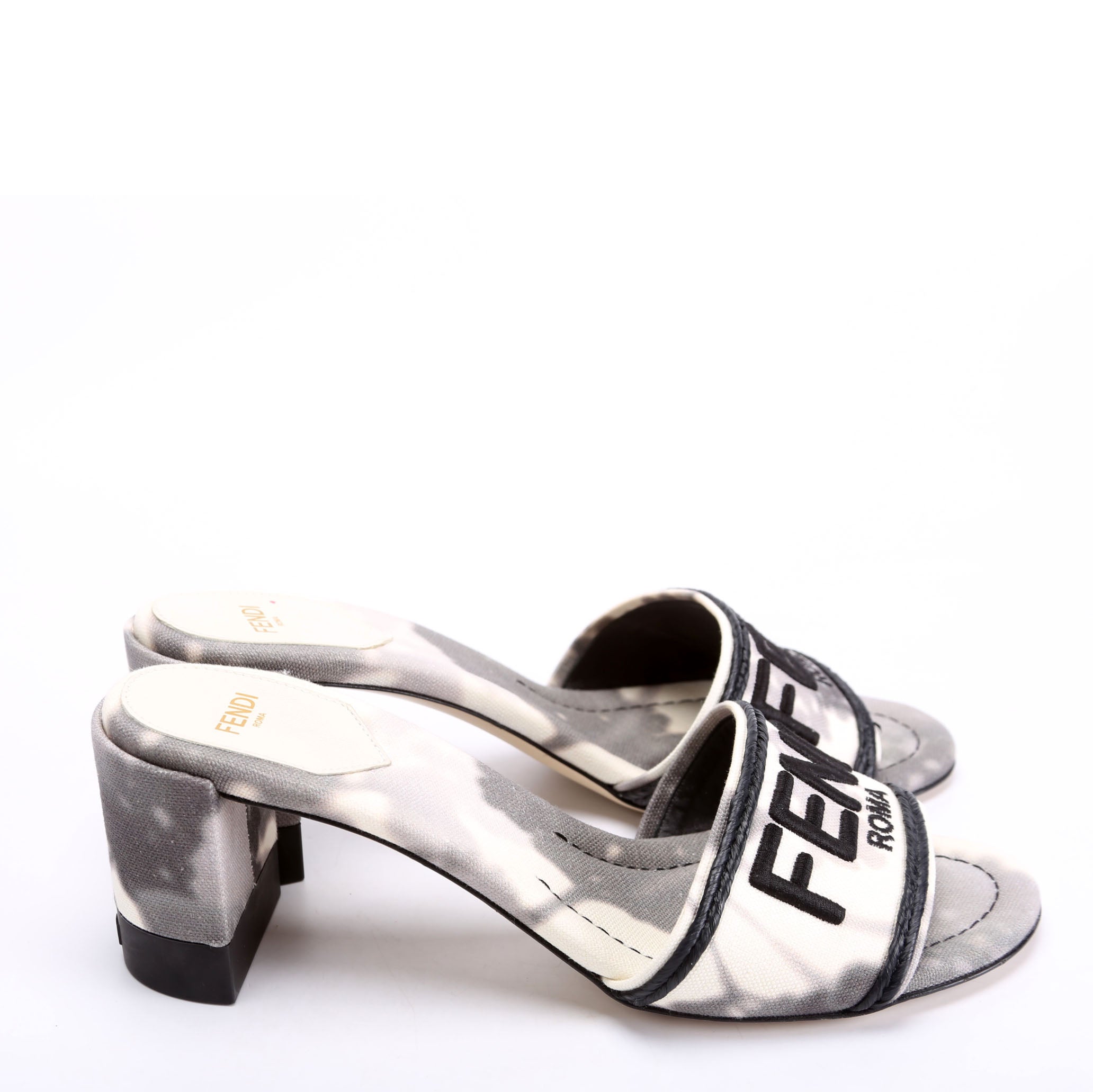 Roma Floral Logo Canvas Mules Size 38 Black/White