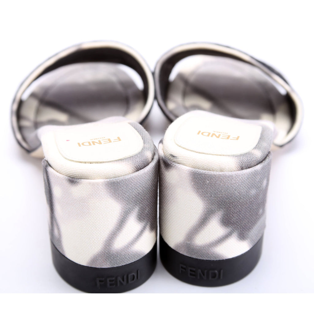 Roma Floral Logo Canvas Mules Size 38 Black/White
