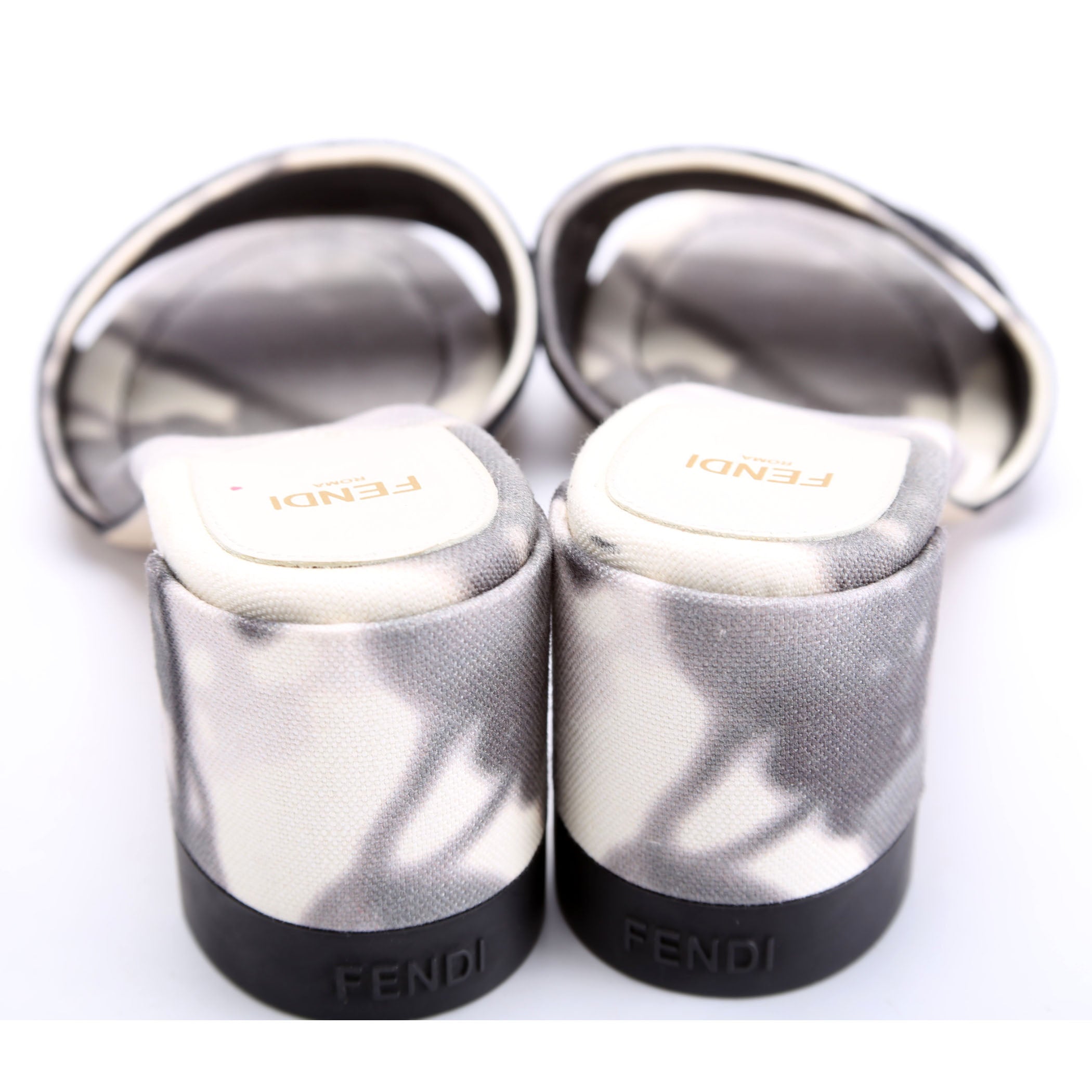 Roma Floral Logo Canvas Mules Size 38 Black/White